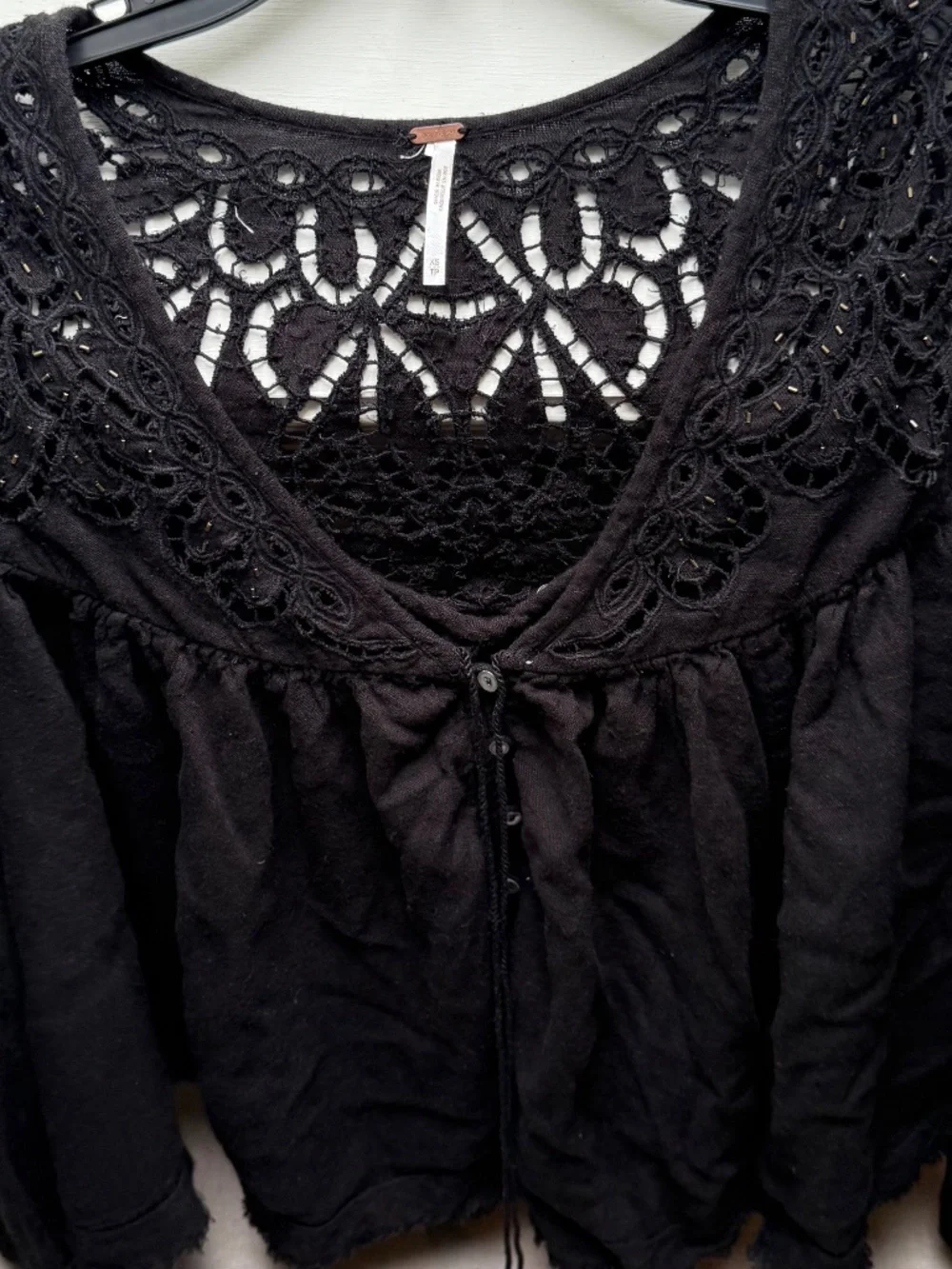 Free People Doin It Right Black Boho Crochet Top XS